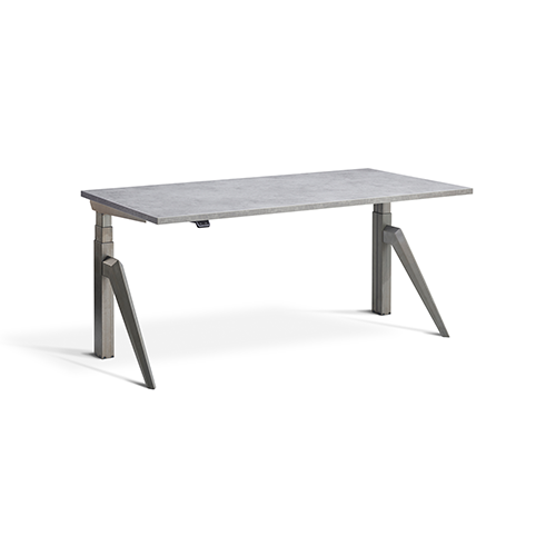 Front view of grey standing desk.