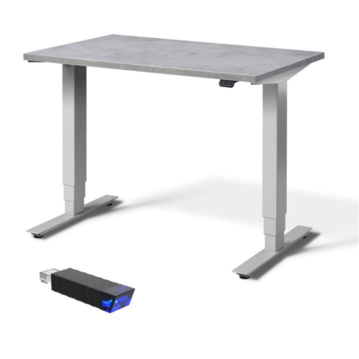 Adjustable small standing desk in anthracite grey.