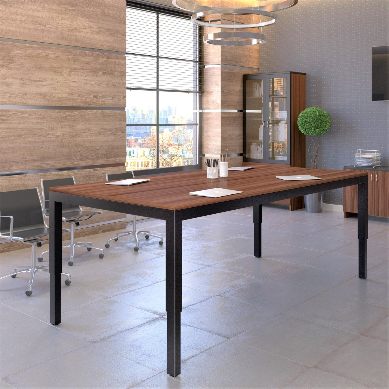 Heavy duty conference table in office.