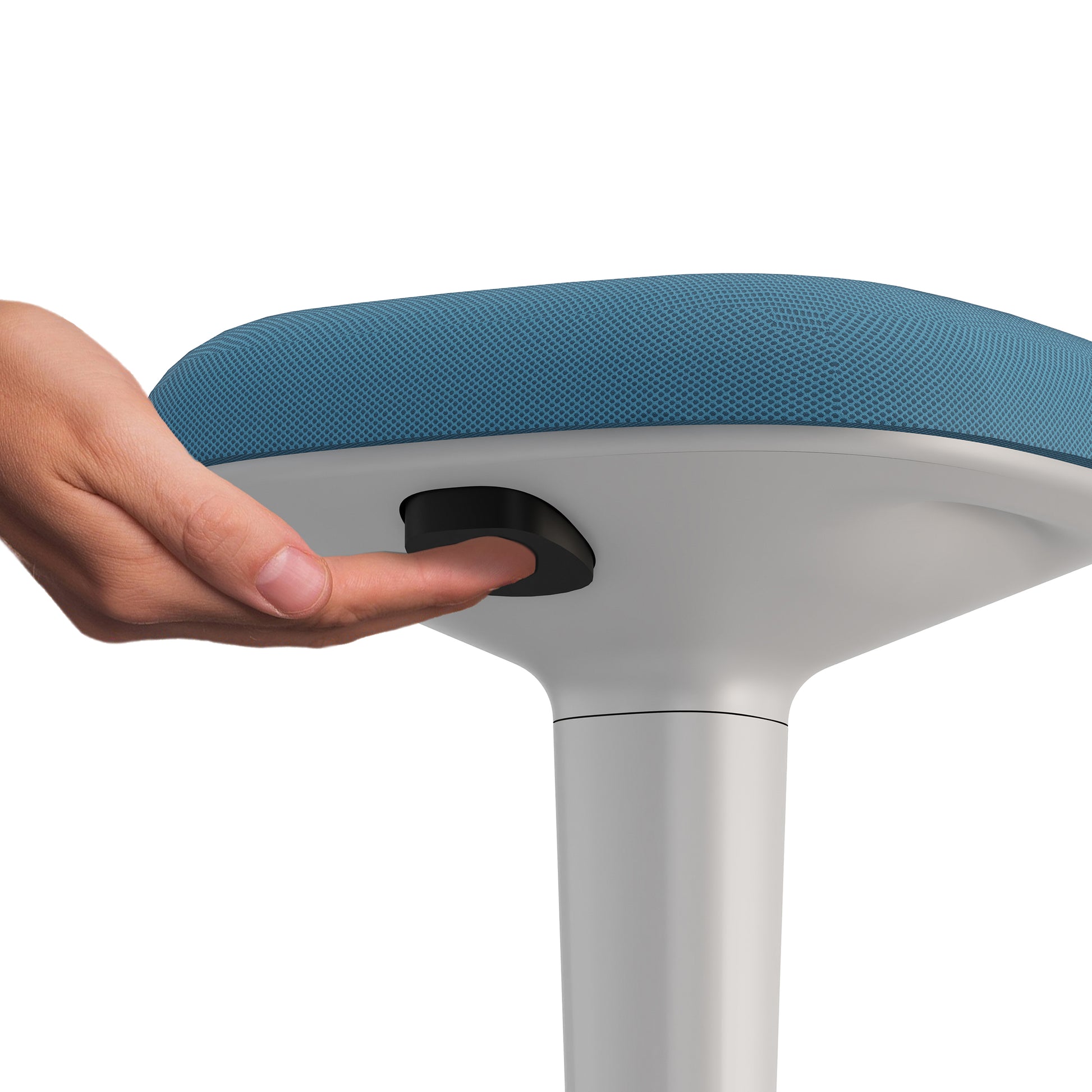 Person pressing button for Younit office sit stand stool.