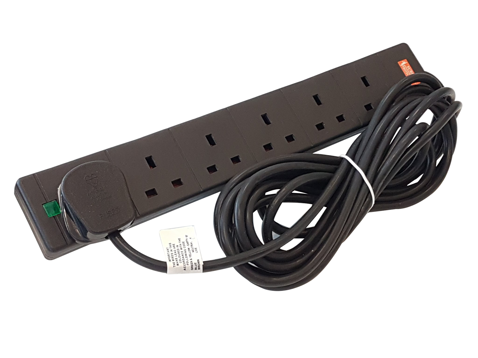 Harrvik 2m Surge Protected Power Extension Cable in black