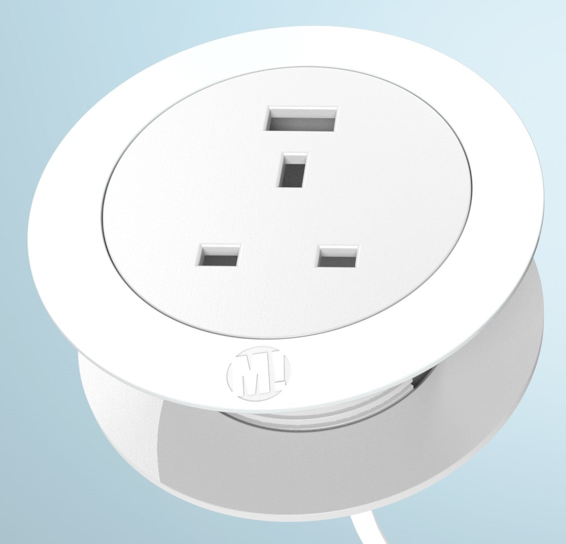 Saxen In-Desk Porthole Power Socket with single USB Smart-Charge in white