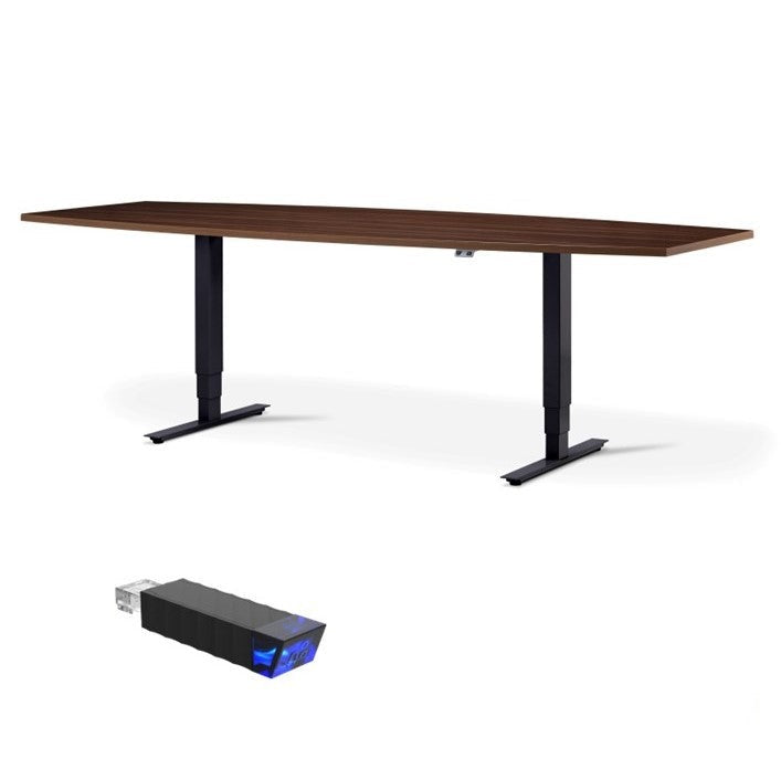 Sit stand meeting table with black frame.
