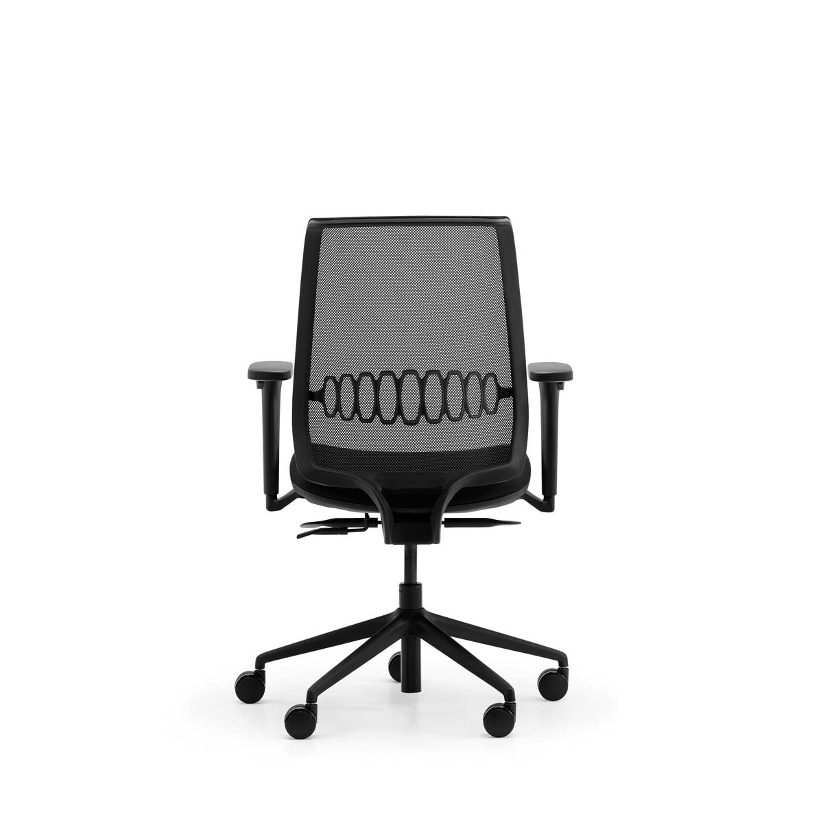 Ystad ergonomic mesh task chair in black, rear view
