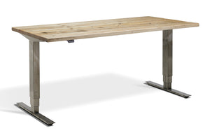 Standing desk with real wood laminate top and vintage scaffold frame.
