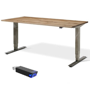 Solid oak standing desk with bluetooth controller.