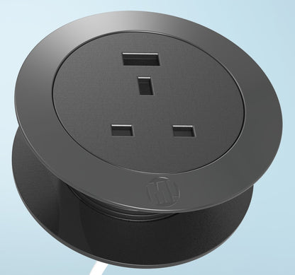 Saxen In-Desk Porthole Power Socket with single USB Smart-Charge black