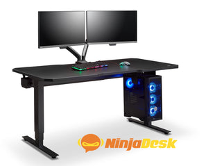 Ninja gaming desk with duo monitors.