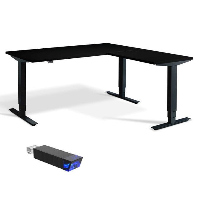Black l shaped corner height adjustable desk​.