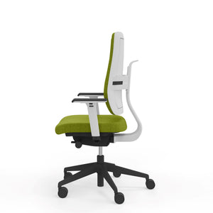 Side view of white and green Viasit NPR ergonomic chair.