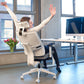 Happy woman sitting in grey Viasit Toleo Upholstered-Back Ergonomic Office Chair