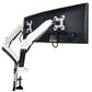 Back view of Visby Dynamic Twin Flat Screen Monitor Arms in white.