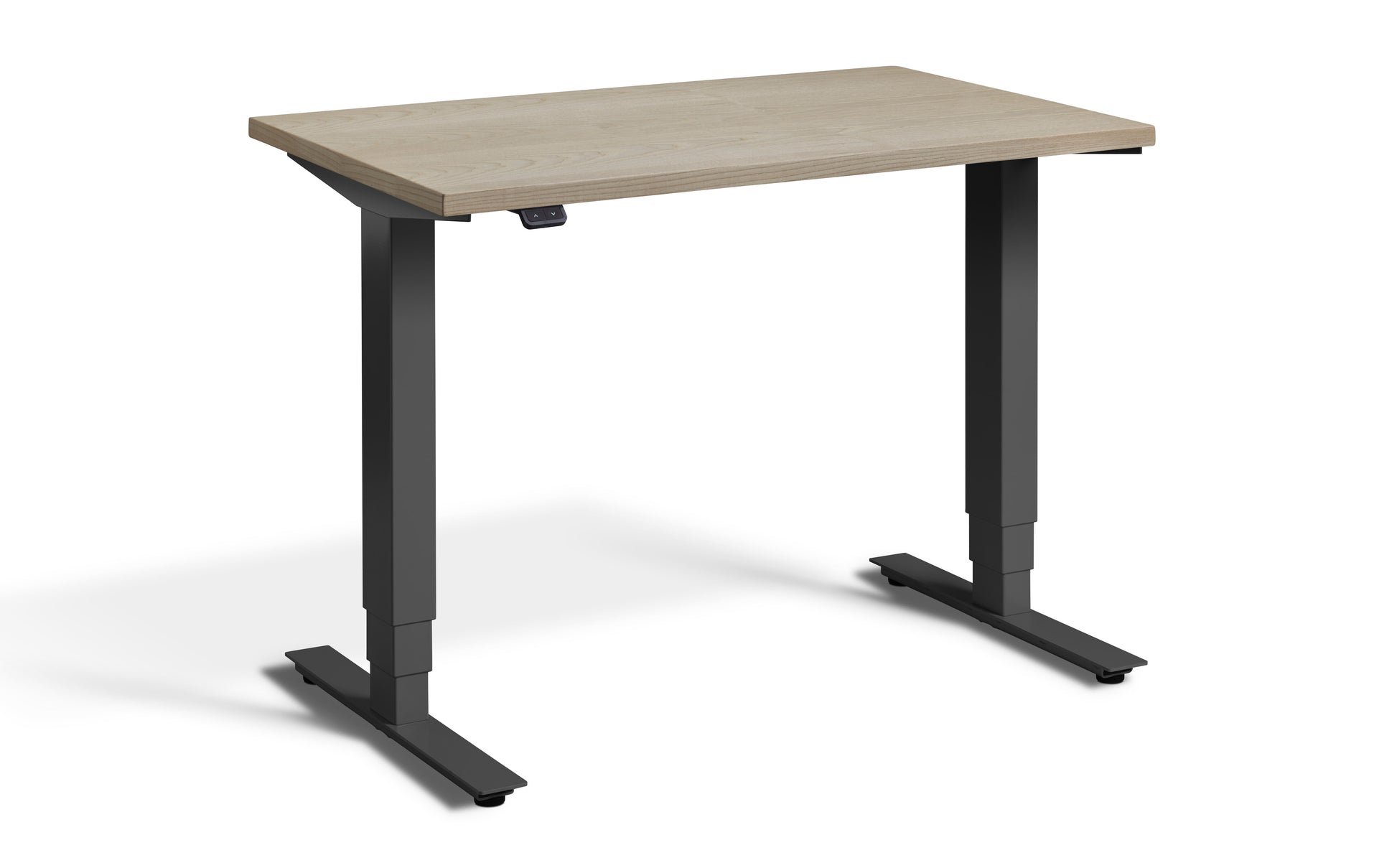 Ultimate Luxury Micro Endurance small wooden standing desk with black frame.